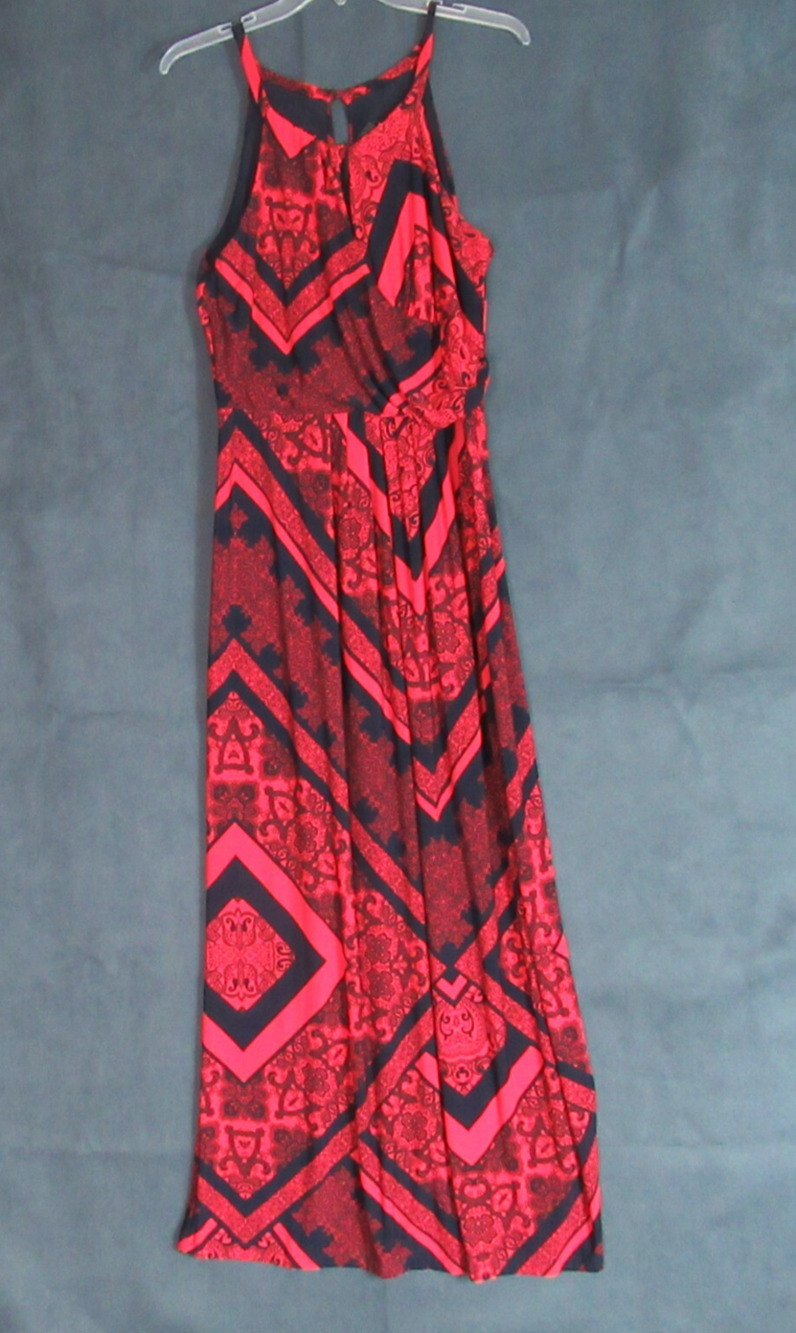 Enfocus Studio Dress Womens 12 Red Black Graphic Boho Hipster Quiet Luxury Maxi